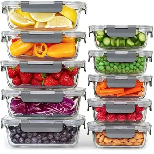 Produktbild: Aufbewahrungsbox Glas Lebensmittel - (10er Pack) Lunchboxen für Gesunde Mahlzeiten mit Luftdichten Deckeln - Luftdichte Vorratsdosen, Brotdosen BPA-frei Auslaufsicher (10 Deckel & 10 Behälter)