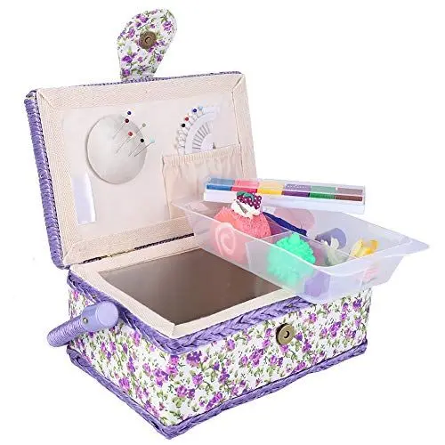 Produktbild: Aufbewahrungsbox für Stoffhandwerk, Blumenbedruckter Nähkorb, große Strickwerkzeuge, handgefertigter Näh-Organizer, Aufbewahrung von Stoffhandwerk für Nähwerkzeuge, Lila