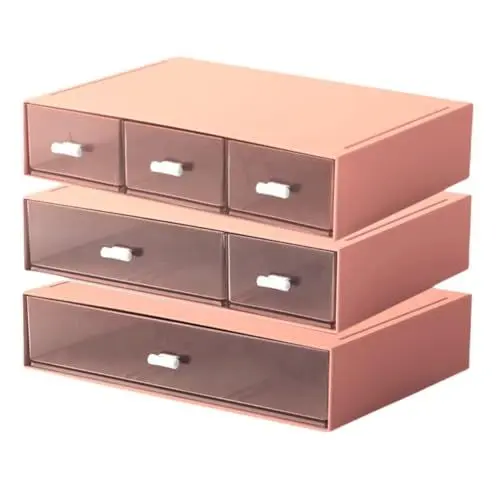 Produktbild: Aufbewahrungsbox mit 6 Schubladen, Stapelbar Desktop Handwerk Schublade Schrank, Klare Schreibtisch Organizer Caddy für Make-up-Schmuck Büro Craft Supplies (Rosa)