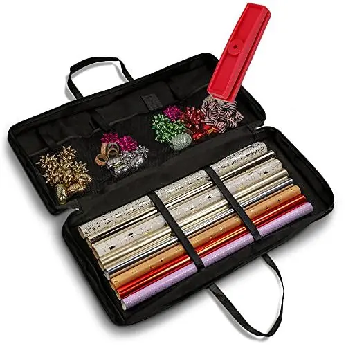Produktbild: Aufbewahrungstasche für Geschenkpapier - Gratis Geschenkband Shredder - Ultraleichter Organizer mit 3 Fächern (82x34x13) – Platzsparend, wasserabweisend, strapazierfähig - zogu office®