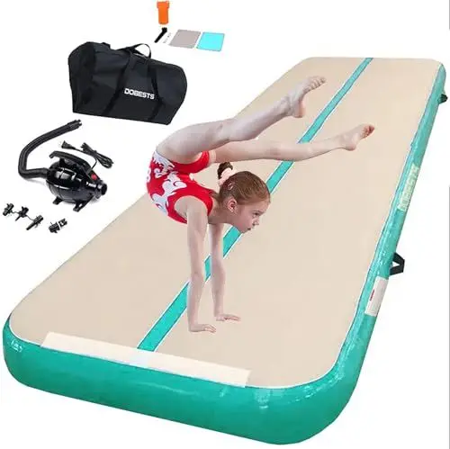 Produktbild: Aufblasbare Gymnastikmatte, Tumbling-Matte, 2 m, 3 m, 4 m, 4,9 m, 6 m, Luftmatte für Gymnastik für Zuhause, Kinder, Trommeltraining, Gymnastik, Laufroller, Handfedertrainer (3 m, grün)