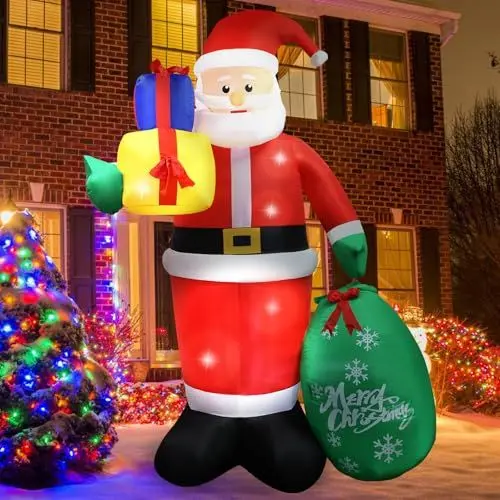 Produktbild: 8FT Aufblasbare Weihnachtsdeko Aussen Garten: 244CM Weihnachtsmann Deko Aufblasbare Weihnachtsdekoration mit LED Beleuchtet - XXL Weihnachtsdeko IP44 Wetterfest für Außen Innen Garden Terrassen