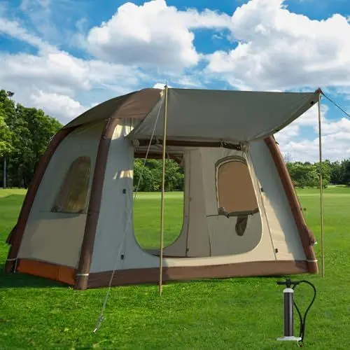 Produktbild: Aufblasbares Campingzelt Hüttenzelt, 2-4 Personen Glamping Zelte Sonnenunterstand, einfacher Aufbau wasserdichte Outdoor Oxford Zelte, aufblasbares Hauszelt
