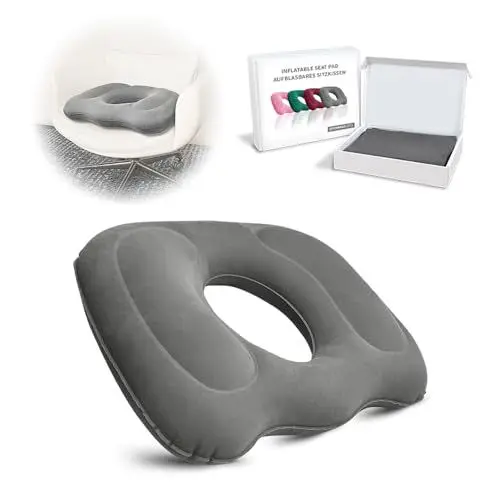 Produktbild: Aufblasbares Lift Donut Kissen - Hämorrhoidenkissen für Steißbein- und Rückenschmerzen - Coccyx-Kissen für Ischias, nach Operationen - Tragbares Reisekissen für Rollstühle, Bürostühle. (Gray)