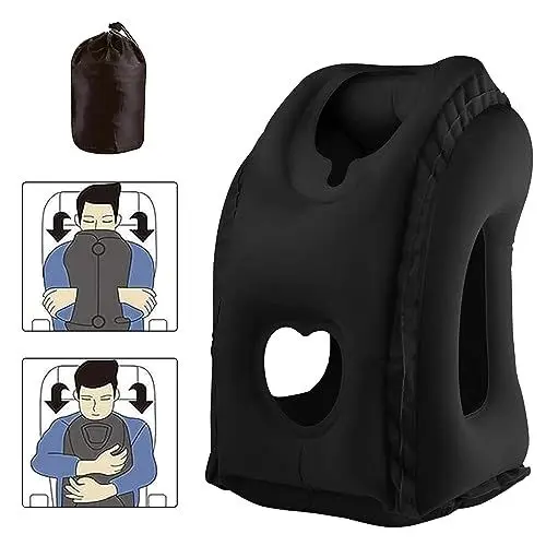 Produktbild: Aufblasbares Reisekissen Nackenkissen, Flugzeug Kissen Tragbar Travel Pillow Faltbar Komfortabel, Multifunktionales Reise-nackenkissen zum Schlafen auf dem Flugzeug Zug Zuhause Büro (Schwarz)