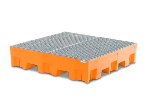 Produktbild: Auffangwanne base-line aus Polyethylen (PE) für 4 Fässer, mit verzinktem Gitterrost
