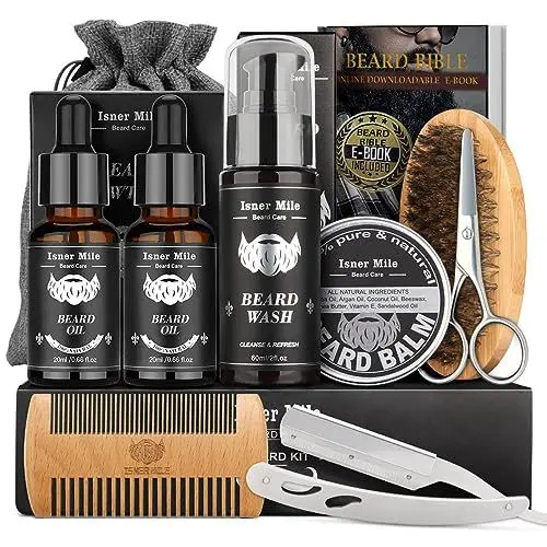 Produktbild: Aufgerüstet Bartpflege Set für Männer Bart Wachstum Pflege & Trimmen mit Haarspülung Bartöl, Bart Balsam Butter Wachs, Bartbürste, Bart Kamm, Bart Schere, Beste Perfekte Geschenk