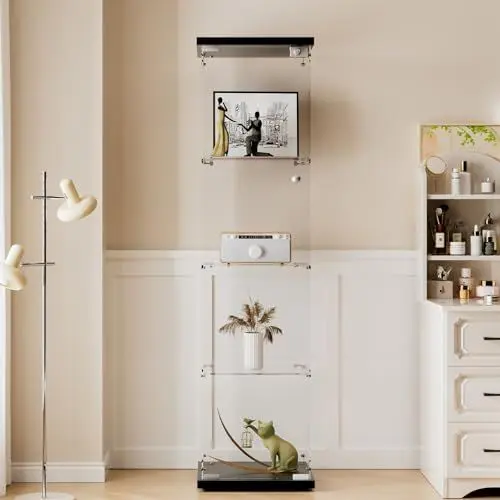 Produktbild: AUFHELLEN Glasvitrine Standvitrine in Schwarz, 164x42.5x36.5CM Modern Glas Vitrine Vitrinenschrank mit 4 Böden aus ESG für Sammlerstücke Bücher Wein