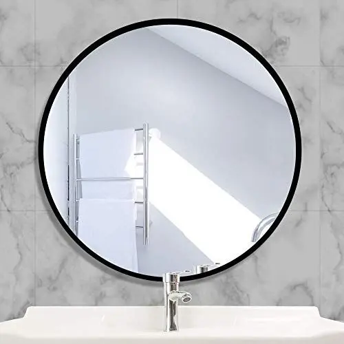 Produktbild: AUFHELLEN Rund Spiegel mit Schwarz Metallrahmen HD Wandspiegel aus Glas 50cm für Badzimmer, Ankleidezimmer und Wohnzimmer Schminkspiegel