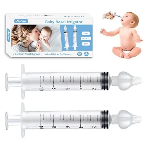 Produktbild: Aufisi Nasenspritze Baby, 2 Stück Nasenspüler Wiederverwendbare, Nasendusche Kinder 10ml Tragbares, Nasenspülung mit Silikon Nasensaugspitze, Hochwertigen Nasenspülset Sicherer und Komfortabel