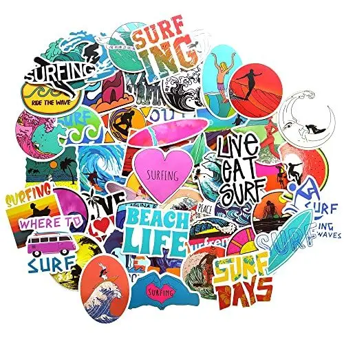 Produktbild: Aufkleber Surf Vinyl Surfen Geschenke Surfbrett Aufkleber tragbar für Wasserflaschen Motorrad Auto Skate Skateboard