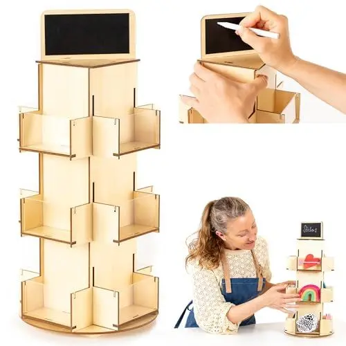Produktbild: Aufkleberständer Kartenständer Postkartenständer drehbar für Verkäufer - vielseitiger Tischständer Kartenständer drehbar aus Holz | Einzelhandelsregal Organizer Display | Postkarten Ständer