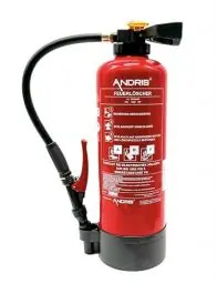 Produktbild: Aufladefeuerlöscher - fluorfrei 6L ABF Schaum (Fettbrand) 9LE (27A, 144B 25F) inkl. Wandhalterung, Standfuß & Prüfnachweis