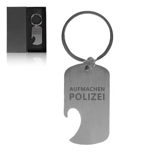 Produktbild: Aufmachen Polizei Flaschenöffner Schlüsselanhänger als Geschenk, aus Edelstahl Bier Flaschenöffner für Bier Dosen Küche Bar Restaurant Männer Freund lustig Festival (Schwarz)