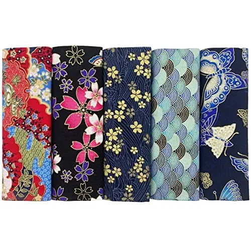 Produktbild: aufodara 5pcs Baumwollstoff 40x80 cm Japanische Stil Patchwork Stoffpakete Bronzing Dekostoff Baumwolle Vorgeschnittener Stoffe zum Nähen DIY Artcraft Handarbeit (Marineblau)