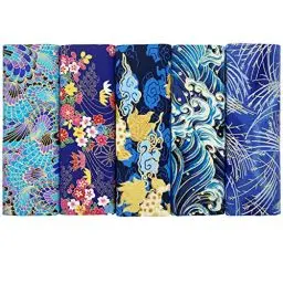 Produktbild: aufodara 5pcs Baumwollstoff 40x80 cm Japanische Stil Patchwork Stoffpakete Bronzing Dekostoff Baumwolle Vorgeschnittener Stoffe zum Nähen DIY Artcraft Handarbeit (Blau)