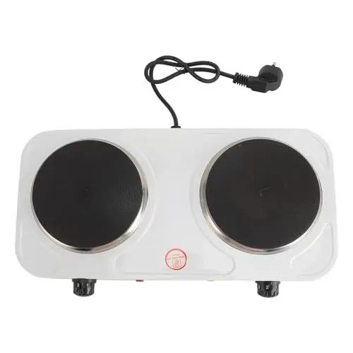 Produktbild: Aufsatz-Doppelbrenner aus Gusseisen, 2000 Watt, Elektrische Kochplatte, 5-stufige Temperaturregelung, Betriebskontrollleuchte, Leicht zu Reinigen, EU-Stecker, 220 V,