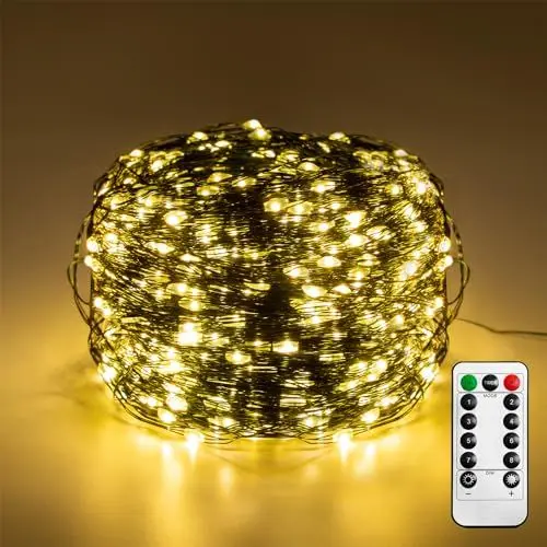 Produktbild: AufuN 100M LED Lichterkette aus Kupferdraht, 1000 LEDs, 8 Modi Wasserdicht IP44, mit Stecker und Fernbedienung Timer, ideal für Weihnachtsdeko, Innen, Außen, Deko DIY, Warmweiß