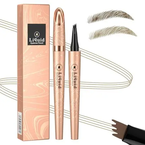 Produktbild: Augenbrauenstift Mit 4-Zinken-Micro-Gabelspitzen - Microblading Eyebrow Pencil Wasserfest und Wischfest für Perfekt Definierte Augenbrauen (Hellbraun)