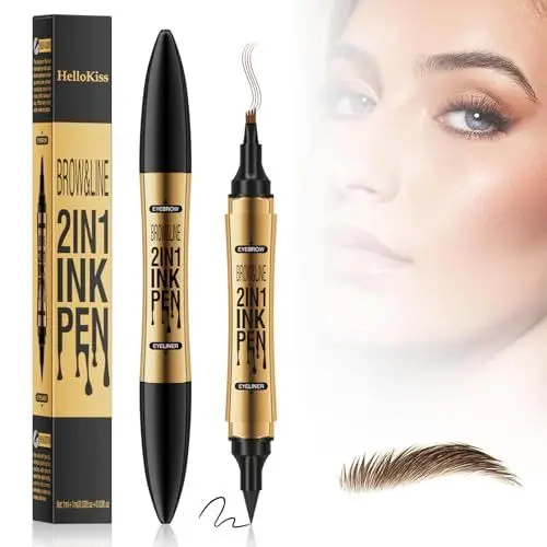 Produktbild: Augenbrauenstift Härchenzeichnung, 2-in-1 3D Augenbrauenstift Wasserfest Microblading Augenbrauenstift Magischer Augenbrauenstift mit 4 Gabelspitze und Natürliche Augenbrauenformung (Hellbraun)