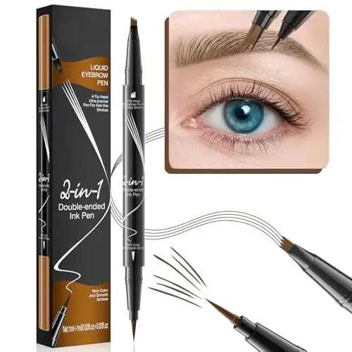 Produktbild: Augenbrauenstift härchenzeichnung Wasserfest, 4 Gabelspitze 2-in-1 Dual-Ended Microblading Augenbrauenstift, Wischfest Eyebrow Pencil Kann Leicht Natürliche Augenbrauenfarbe (Hellbraun)