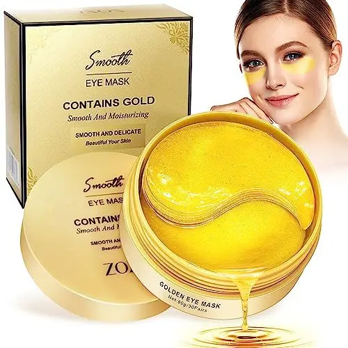 Produktbild: Augenpads Augenmaske gegen Augenringe, Tränensäcke, Falten & Schwellungen - 60 Stück 24k Gold Augenpads mit Hyaluron & Kollagen für Anti-Aging