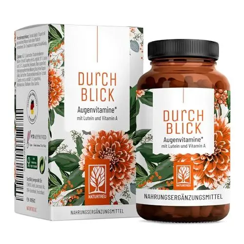 Produktbild: Augenvitamine - Lutein Zeaxanthin Komplex Kapseln mit Beta Carotin & Vitamin A hochdosiert & Vegan - 90 Augenkapseln mit Lutein 20mg für 3 Monate - Augen Vitamine - 100% natürlich