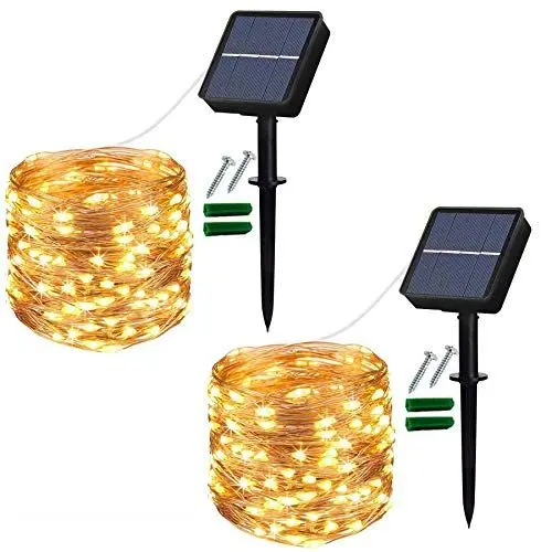 Produktbild: Augone 2 Stück Solar Lichterkette Außen, 12M 120 LED Lichterkette Außen Wasserdicht KupferDraht 8 Modus Solarlichterkette Deko für Garten, Balkon, Terrasse, Tor, Hof, Hochzeit, Party(Warmweiß)
