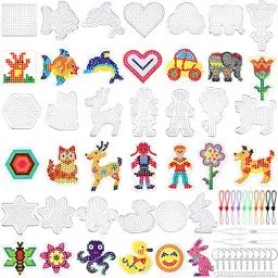 Produktbild: AUGSUN 5mm Bügelperlen Platten, 20 Stück Kunststoff Bügelperlen Vorlagen Transparente Bügelperlen Schablonen Bügelperlen Steckplatten mit 20 Stück Bunten Karten für Kinder DIY Bastelperlen