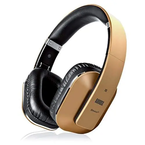 Produktbild: August EP650 - Bluetooth Kopfhörer v4.2 NFC mit aptX Low Latency - Stereo Over Ear Headphones mit August Audio App kabellose Kopfhörer mit Mikrofon für Freisprecher tiefer Bass 15h Akku (gold)