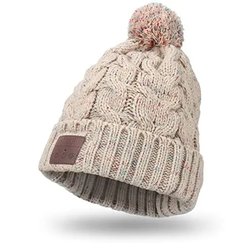 Produktbild: August EPA30 – Bluetooth Mütze mit Bommel– Winter Beanie mit Bluetooth Stereo Kopfhörer, Mikrofon, Freisprechen und integriertem Akku – für Damen, Herren, Kinder (Unisex, Einheitsgröße) - Farbe: Grau