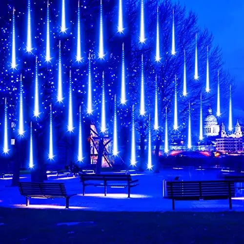 Produktbild: AUINSKY Meteorschauer Lichterkette, 50cm 10 Spirale Tubes 480 LEDs Meteorschauer Regen Lichter, IP65 Wasserdichte für Weihnachten, Hochzeit, Party, Garten, Außen, Innen Dekoration (Blau)