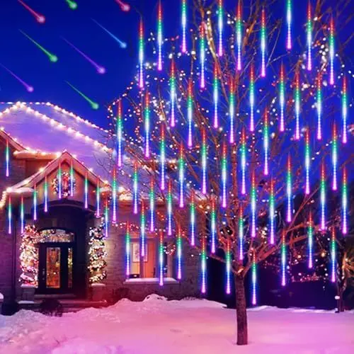 Produktbild: AUINSKY Meteorschauer Regen Lichter, 50cm 10 Spirale Tubes 400 LEDs wasserdichte Eiszapfen Lichter Regentropfen Lichterketten für Weihnachten, Party, Garten, Außen, Innen Dekoration (RGB)