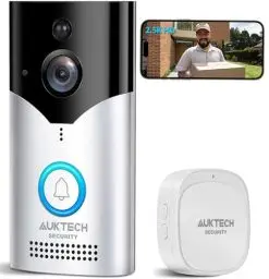 Produktbild: AUKTECH Türklingel mit Kamera, 4MP Video Türklingel Kabellos Akku mit Chime, 2.5K FHD Nachtsicht, PIR Bewegungssensor, Zwei-Wege-Audio, 2,4-GHz-WLAN, Video-Türsprechanlage für Deine Haustür
