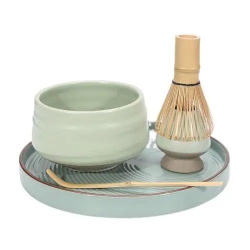 Produktbild: aullalah Matchabesen Japanisches Tee-Set (4 Stück), Japanische Matcha-Schale aus Keramik mit Schneebesenhalter,Bambus-Matcha-Schneebesen, Schaufel
