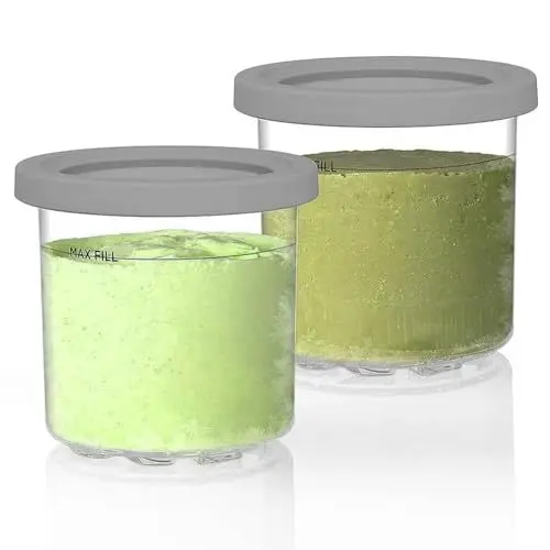 Produktbild: 2er-Pack Behälter für Ninja CREAMi Ice Cream Maker Eismaschine, Becher Tubs Zubehör für Creami NC300EU NC300EUCP NC301 NC300 Serie mit Deckel, BPA-frei, Spülmaschinenfest, Auslaufsicher (Grau/Klar)