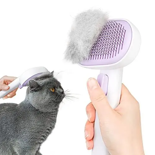 Produktbild: aumuca Katzenbürste mit Auslöseknopf, Katzenbürste Langhaar und Kurzhaar, Hautverträglich Katzenhaarbürste, Fellbürste für Katze Hund Pferd zum Entfernen von Losem Fell und Massage