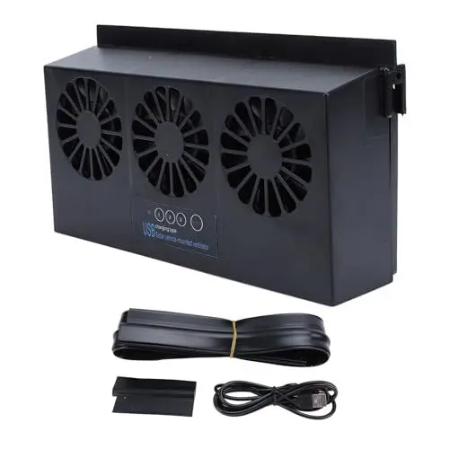 Produktbild: Solarbetriebener Autoventilator, Entlüftungsventilator mit 3 Köpfen, Geruchsentfernung, Luftreiniger, Kühlventilator für Zuhause, Auto, Büro (BLACK)