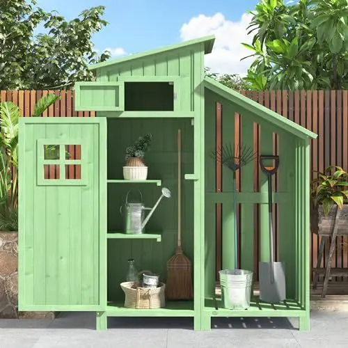 Produktbild: Aunvla Gerätehaus Gartenschrank Geräteschuppen Geräteschrank, BxT: 118x54 cm,BxTxH:118x54x173cm, auch für kleine Gärten geeignet,Grün, (Holzhütte, 1 St., Gartenhaus)