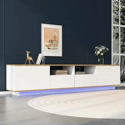 Produktbild: Aunvla LED Lowboard, Fernsehschrank TV-Ständer TV Board Industrial TV-Tisch modern TV Schrank 80 Zoll FernsehmöbelTV-Möbel, weiß180