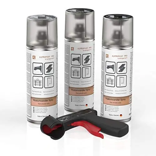 Produktbild: AUPROTEC Rostumwandler AUPROPOXY PRO Roststopp Grundierung Auto Korrosionsschutz Spray 3X 400ml + 1x Original Pistolengriff