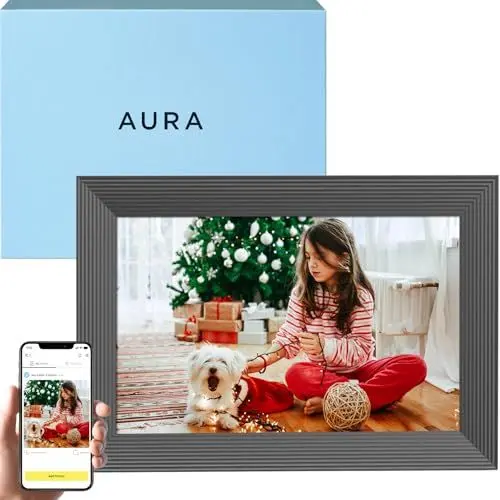Produktbild: Aura Carver Intelligenter digitaler Bilderrahmen 10,1 Zoll HD WLAN Cloud Digitaler Fotorahmen, Kostenloser unbegrenzter Speicherplatz, Fotos von überall aus senden – Gravel