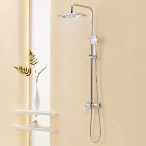 Produktbild: Auralum Duscharmatur Komplettset Höhenverstellbar 90-124cm, Regendusche mit Armatur Regendusche Duschkopf 29x19cm und Duschkopf mit Schlauch, Chrom