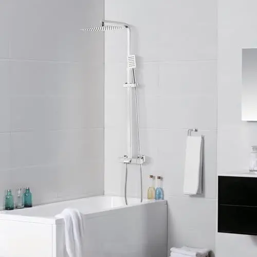 Produktbild: Auralum Duscharmatur Komplettset mit Thermostat, Duschsystem mit Thermostat Edelstahl 3 Funktion, Duschgarnitur mit Regendusche 30x20CM Höhenverstellbar zwischen 98-130cm