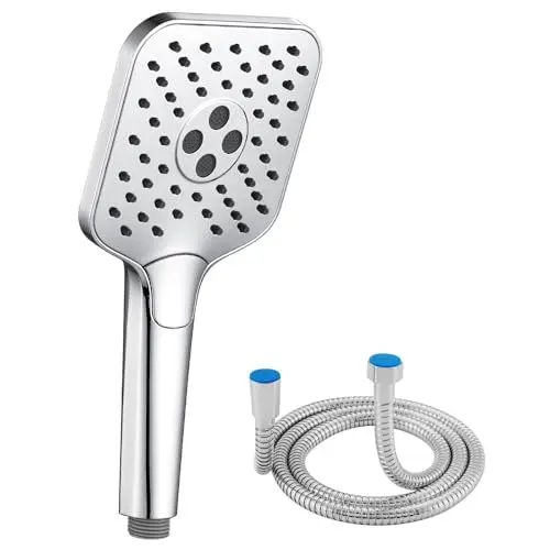 Produktbild: Auralum Duschkopf wassersparend, großer Duschbrause mit Schlauch, Shower Head mit 3 Wasserabgabemodi, Wassersparende Handbrause, Hochdruck-brausekopf Dusche mit Silikontülle.