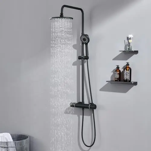 Produktbild: Auralum Duscharmatur Komplettset Höhenverstellbar 90-124cm, Regendusche mit Armatur Regendusche Duschkopf 29x19cm und Duschkopf mit Schlauch, Chrom