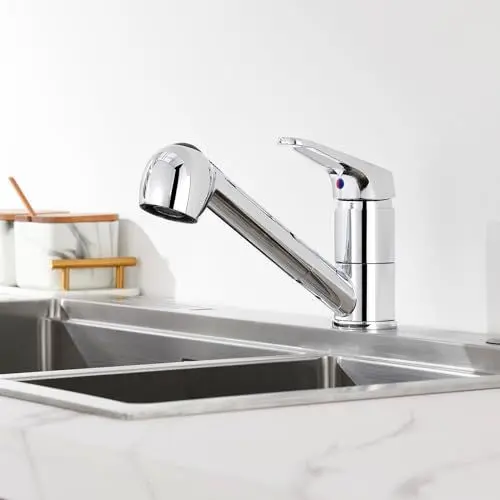 Produktbild: Auralum Einhebel Küchenarmatur mit 2 Strahlarten Geschirrbrause Wasserhahn Küche ausziehbar Spültischarmatur Armatur mit 360° schwenkbar Chrom Einhandmischer Mischbatterie für Küche