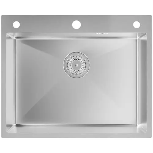 Produktbild: Auralum Spülbecken 60 x 49 cm, Spülbecken Küche, Waschbecken küche, Spüle 1 Becke Einbauspüle, edelstahl Klein inkl. Siphon Ab- und Überlaufgarnitur