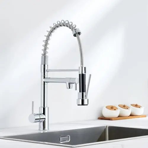 Produktbild: Auralum Wasserhahn Küche Ausziehbar, Küchenarmatur mit Zwei Auslauf & Zwei Strahlarten, 360° drehbar Mischbatterie Küche, Edelstahl Spültischarmatur mit Spiralfeder, Hochdruck Armatur für Küche
