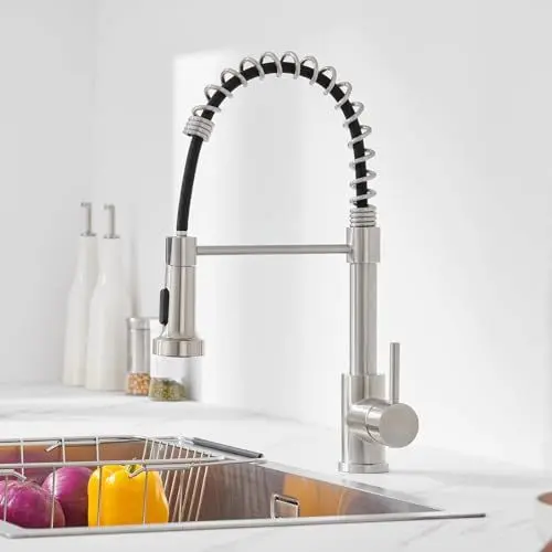 Produktbild: Auralum Wasserhahn Küche, Küchenarmatur mit Brause Ausziehbar, Mischbatterie küche mit 2 Strahlarten, Edelstahl Spültischarmatur, 360° drehbar Hochdruck-Armatur für Küche